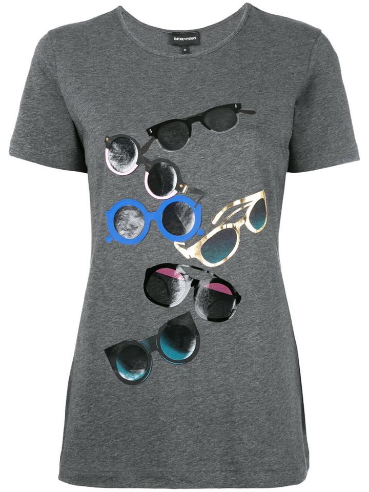 Emporio Armani Sunglasses Print T-shirt, Women's, Size: 42, Grey, Cotton/spandex/elastane