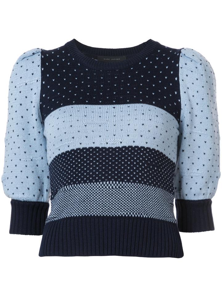 Marc Jacobs - Striped Polka Dot Knitted Top - Women - Cotton - S, Blue, Cotton