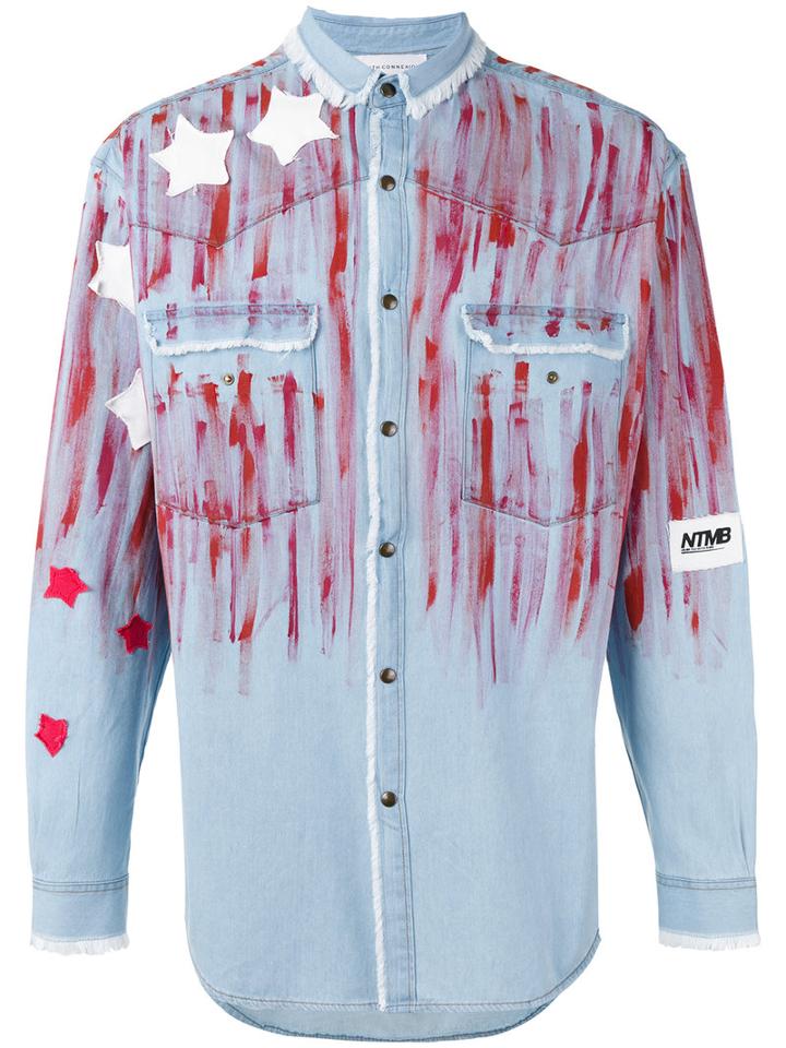 Faith Connexion Paint Effect Denim Shirt, Men's, Size: Small, Blue, Cotton