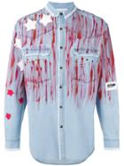 Faith Connexion Paint Effect Denim Shirt, Men's, Size: Small, Blue, Cotton
