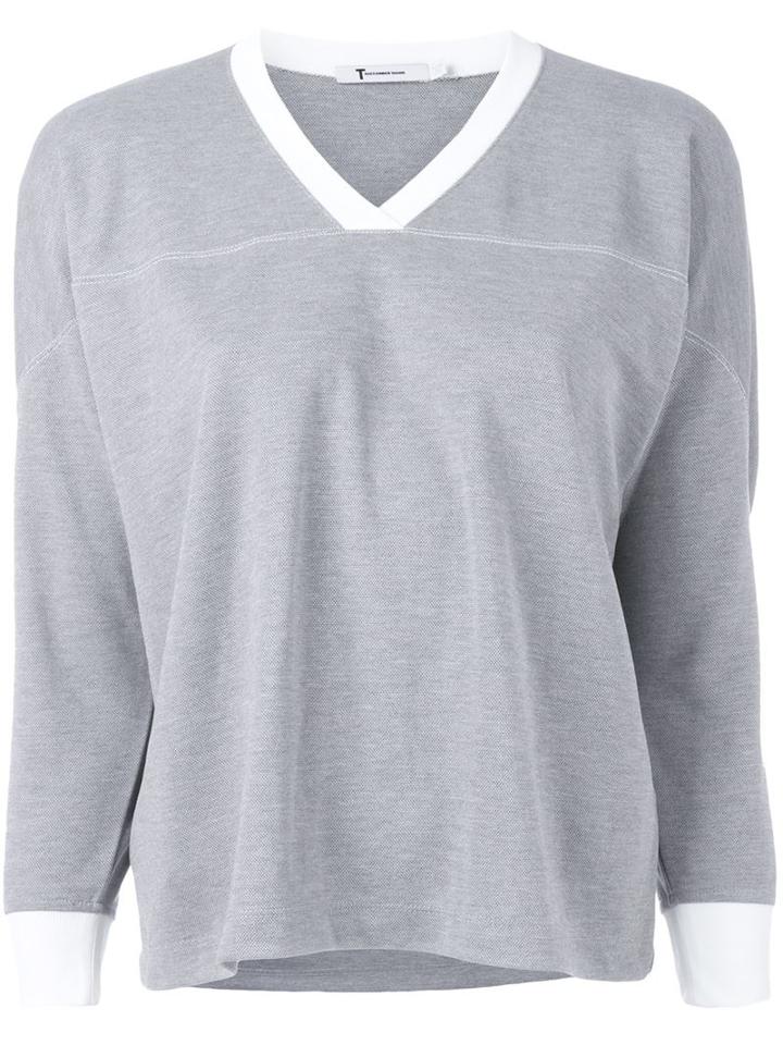 T By Alexander Wang V-neck Football T-shirt, Women's, Size: Xs, Grey, Modal/polyester