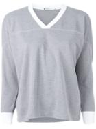 T By Alexander Wang V-neck Football T-shirt, Women's, Size: Xs, Grey, Modal/polyester