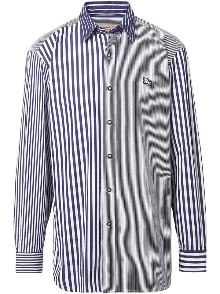 Burberry Contrast Stripe Cotton Poplin Shirt - Blue