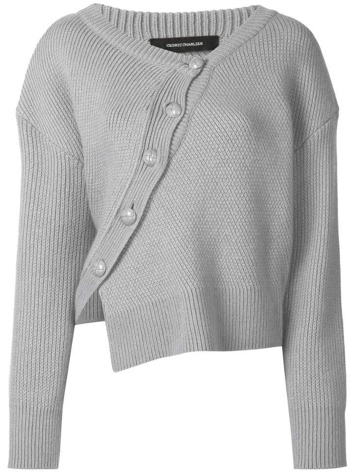 Cédric Charlier Asymmetric Button Front Jumper - Grey
