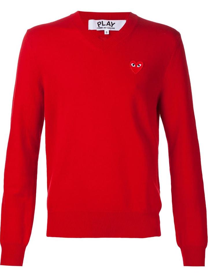 Comme Des Garçons Play Embroidered Heart Jumper, Men's, Size: Large, Red, Wool