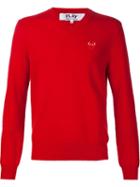 Comme Des Garçons Play Embroidered Heart Jumper, Men's, Size: Large, Red, Wool