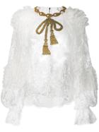 Dolce & Gabbana Embellished Bow Lace Blouse - White