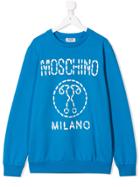 Moschino Kids Trompe L'oeil Stitched Logo Sweatshirt - Blue
