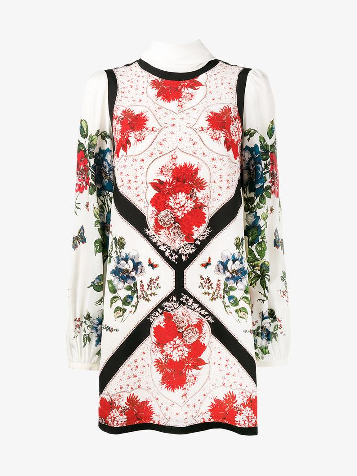 Alexander Mcqueen Floral Print Mini Dress, Women's, Size: 38, Nude/neutrals, Silk