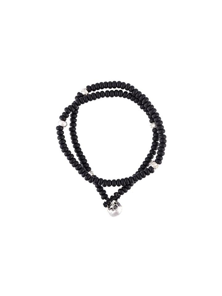 Luis Morais Half Skull Beaded Bracelet, Men's, Black