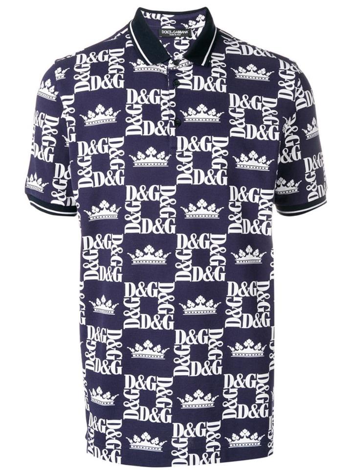 Dolce & Gabbana Crown Print Polo Shirt - Blue