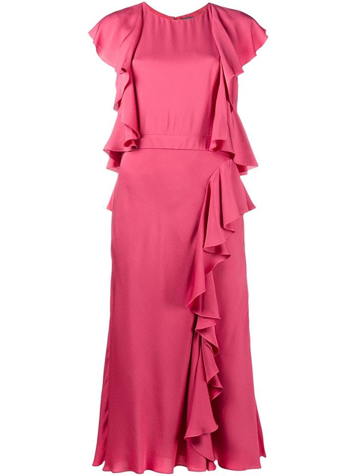 Alexander Mcqueen Ruffled Midi Dress - Pink & Purple