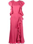 Alexander Mcqueen Ruffled Midi Dress - Pink & Purple
