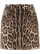 Dolce & Gabbana Leopard Print Corduroy Skirt - Brown