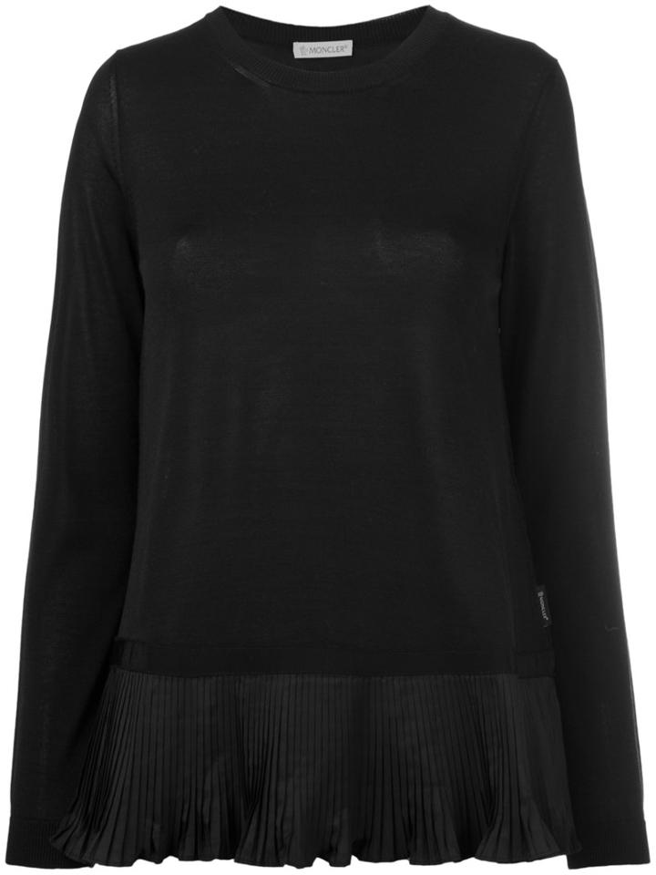 Moncler - Pleated Hem Jumper - Women - Cotton/polyester/viscose - Xs, Black, Cotton/polyester/viscose