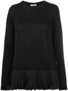 Moncler - Pleated Hem Jumper - Women - Cotton/polyester/viscose - Xs, Black, Cotton/polyester/viscose
