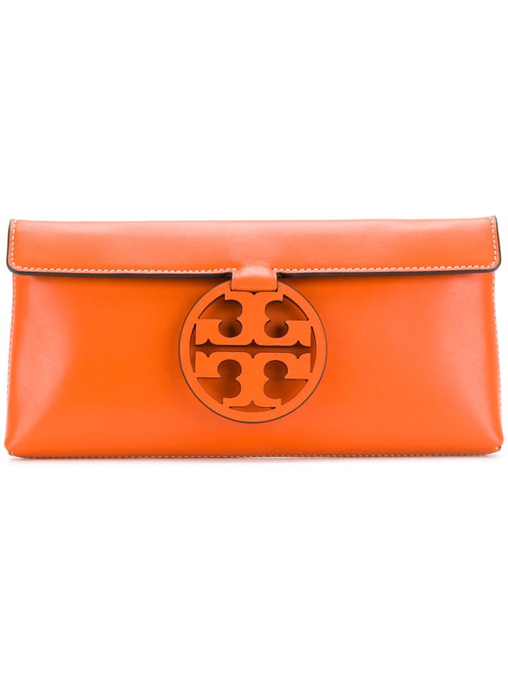 Tory Burch T-logo Medallion Clutch - Yellow & Orange