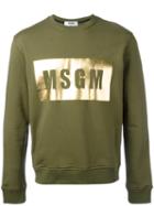 Msgm Logo Print Sweatshirt, Men's, Size: Small, Green, Cotton