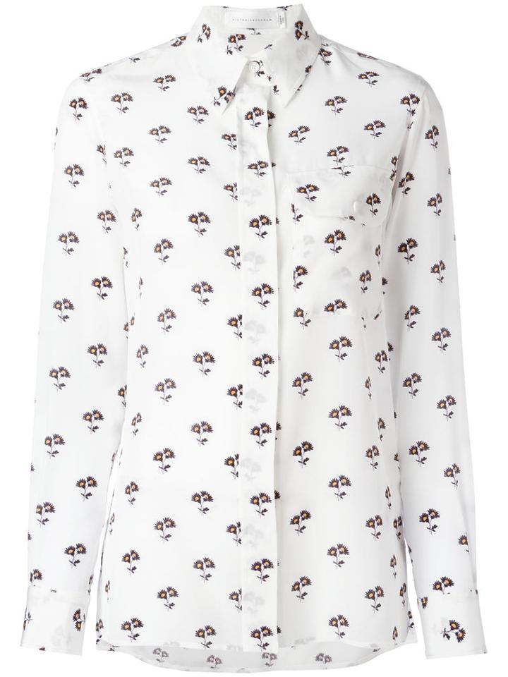 Victoria Beckham Daisy Print Shirt, Women's, Size: 6, White, Silk