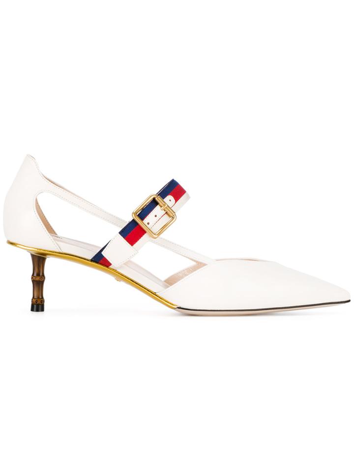 Gucci Sylvie Web Strap 55 Kitten Heels - White
