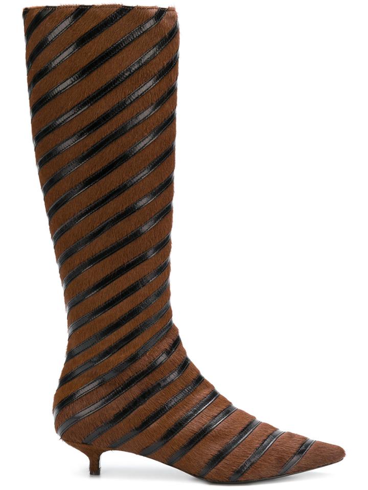 Sonia Rykiel Striped Kitten Heel Boots - Brown