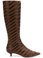 Sonia Rykiel Striped Kitten Heel Boots - Brown