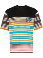 Prada Logo Patch Stripe Print Cotton T-shirt - Black