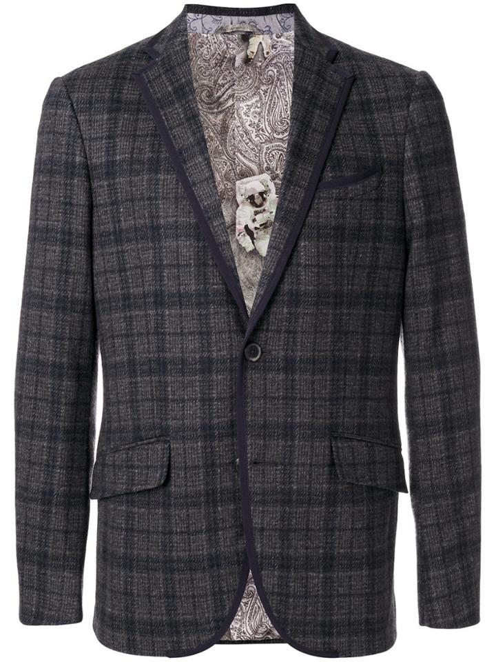 Etro Check Single Breasted Jacket - Grey