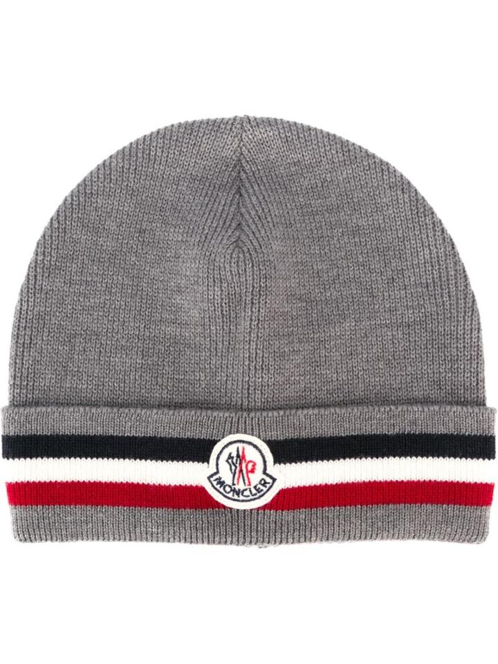 Moncler - Striped Trim Beanie - Men - Virgin Wool - One Size, Grey, Virgin Wool