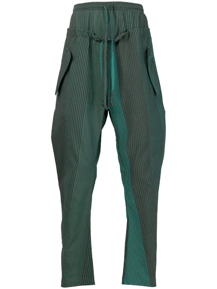 Lost & Found Ria Dunn Double-waist Striped Trousers - Green