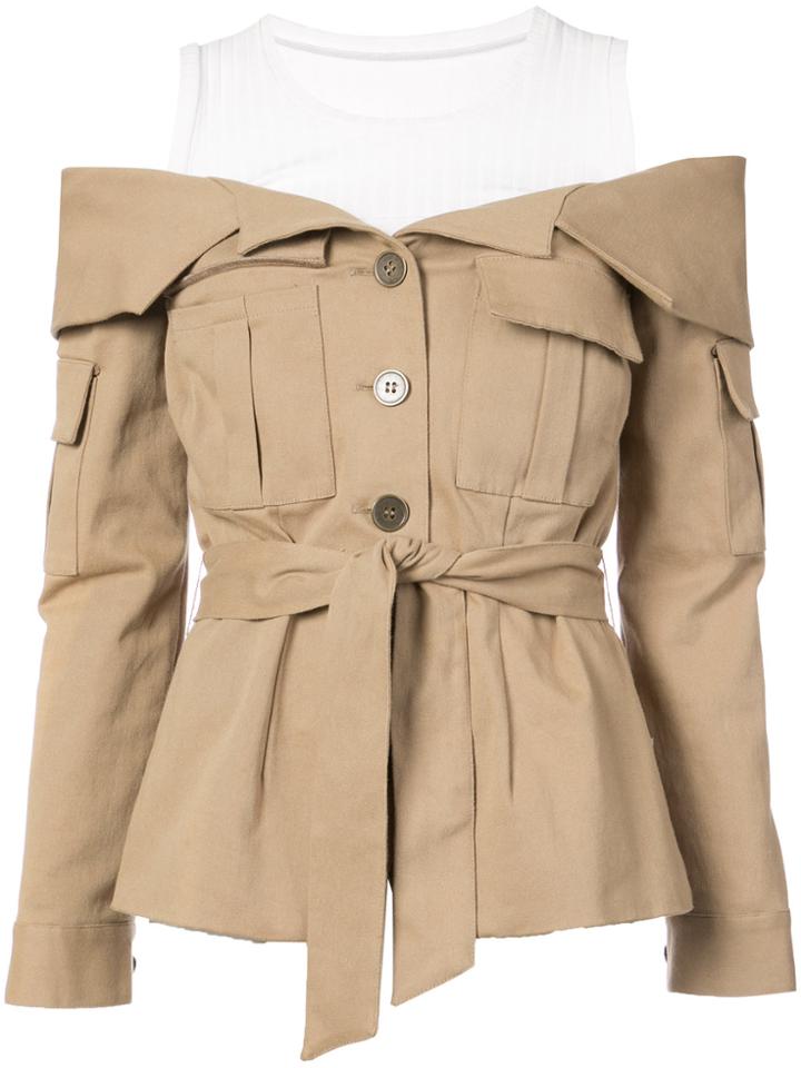 Nicole Miller Off-the-shoulder Jacket - Brown