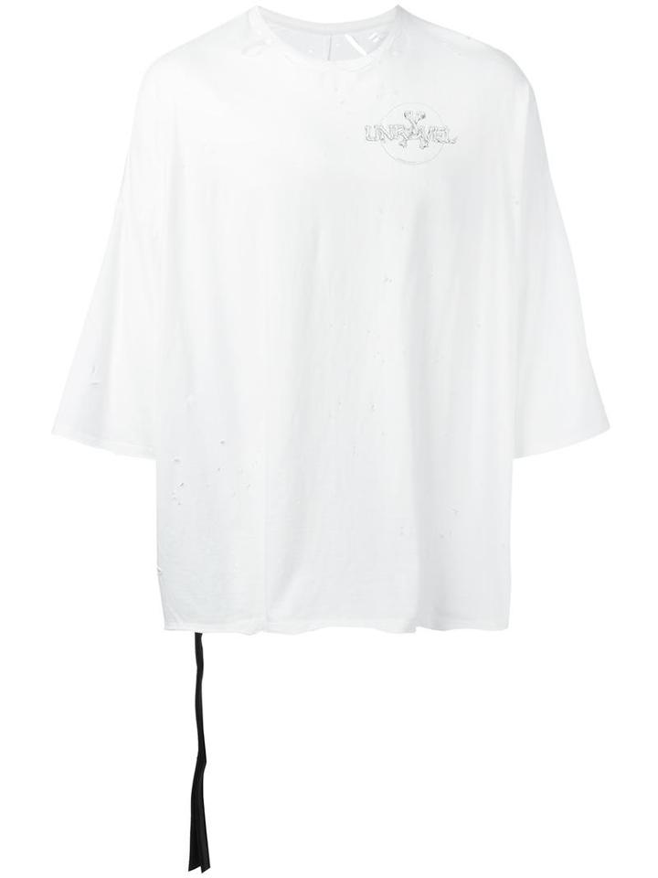 Unravel Project Distressed Logo Print T-shirt, Men's, Size: Small, White, Cotton