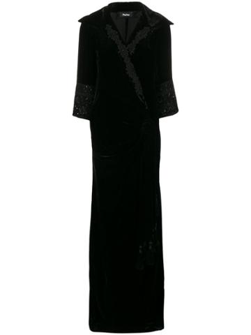 Parlor Embroidered Details Wrap Gown - Black