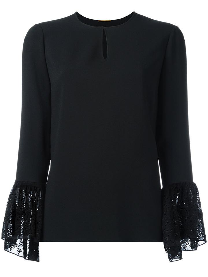 Saint Laurent Lace Cuff Long Sleeve Blouse, Women's, Size: 38, Black, Acetate/viscose