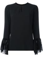 Saint Laurent Lace Cuff Long Sleeve Blouse, Women's, Size: 38, Black, Acetate/viscose