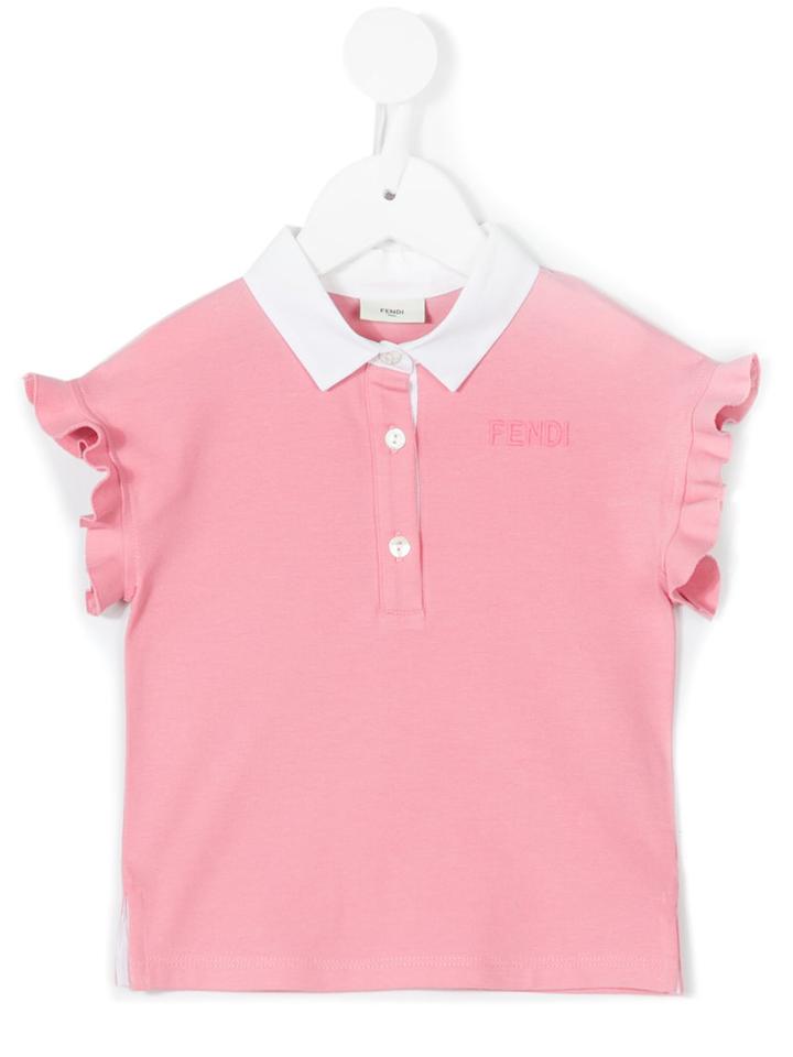 Fendi Kids - Ruffled Sleeves Polo Shirt - Kids - Cotton/spandex/elastane - 12 Mth, Pink/purple