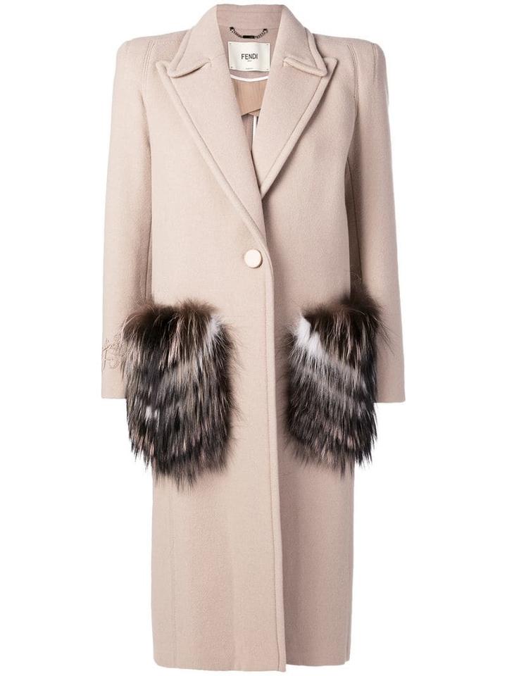 Fendi Fur Pocket Single Breasted Coat - Neutrals