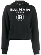 Balmain Printed Logo Cropped Hoodie - Black