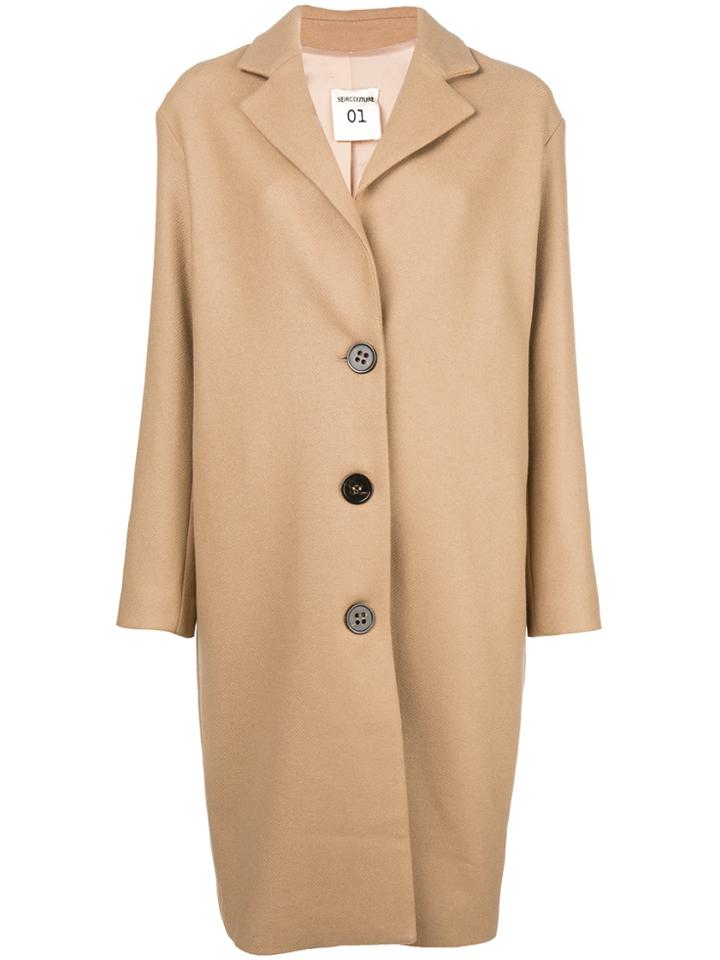Semicouture Buttoned Loose Coat - Nude & Neutrals