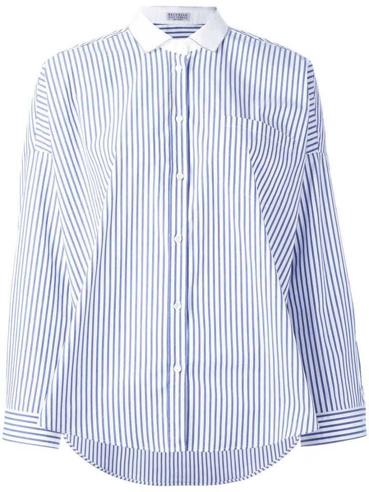 Brunello Cucinelli Striped Shirt, Women's, Size: Small, Blue, Cotton/spandex/elastane