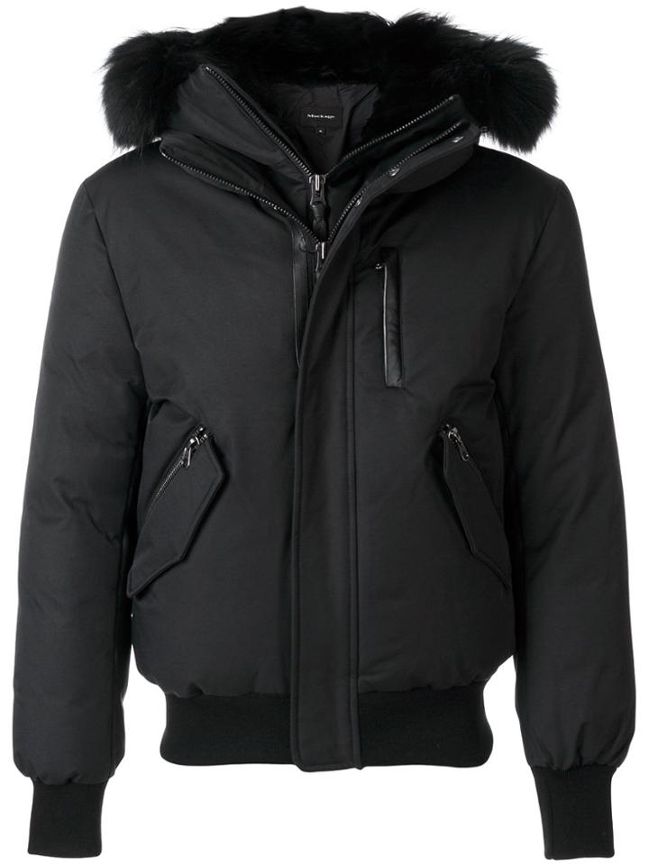 Mackage Bomber Jacket With Contrast Racoon Fur Hood - Black