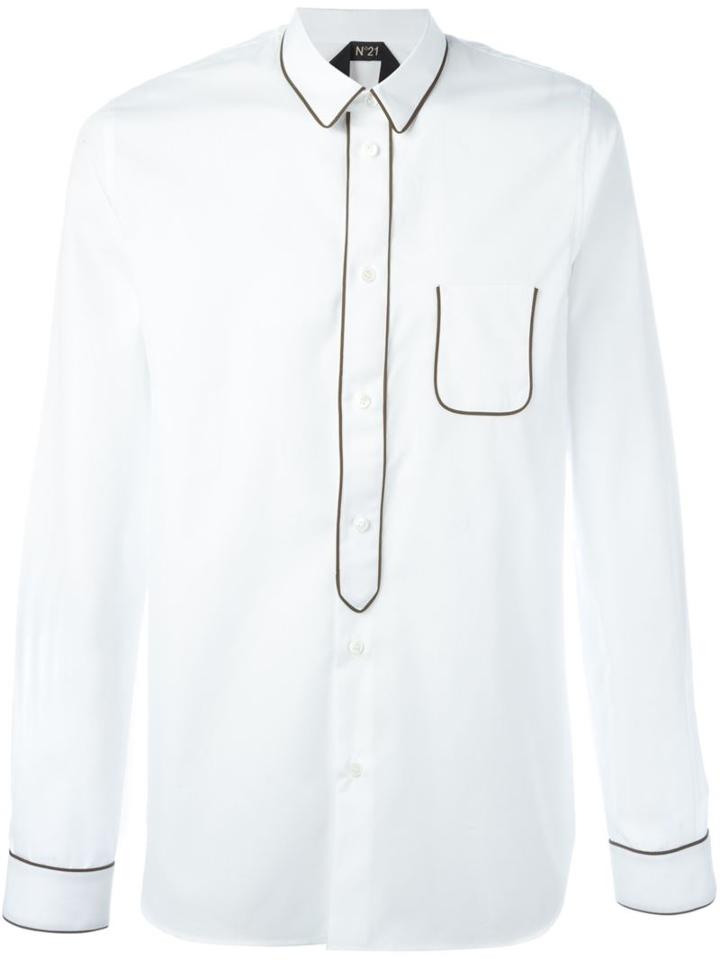 No21 Contrast Piped Trim Shirt, Men's, Size: 48, White, Cotton