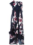 Cédric Charlier Ruffled Panel Strapless Dress, Women's, Size: 42, Blue, Rayon