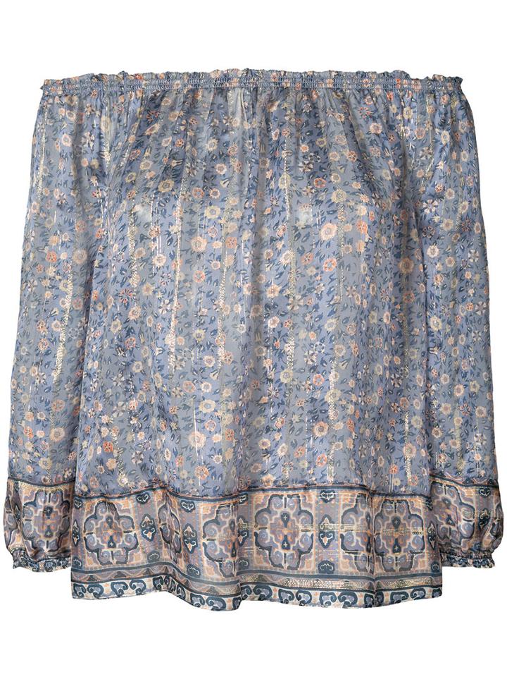 Joie - Floral Off The Shoulder Blouse - Women - Silk/metal - S, Blue, Silk/metal