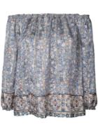 Joie - Floral Off The Shoulder Blouse - Women - Silk/metal - S, Blue, Silk/metal