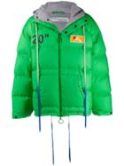 Off-white Logo Print Puffer Jacket - Green