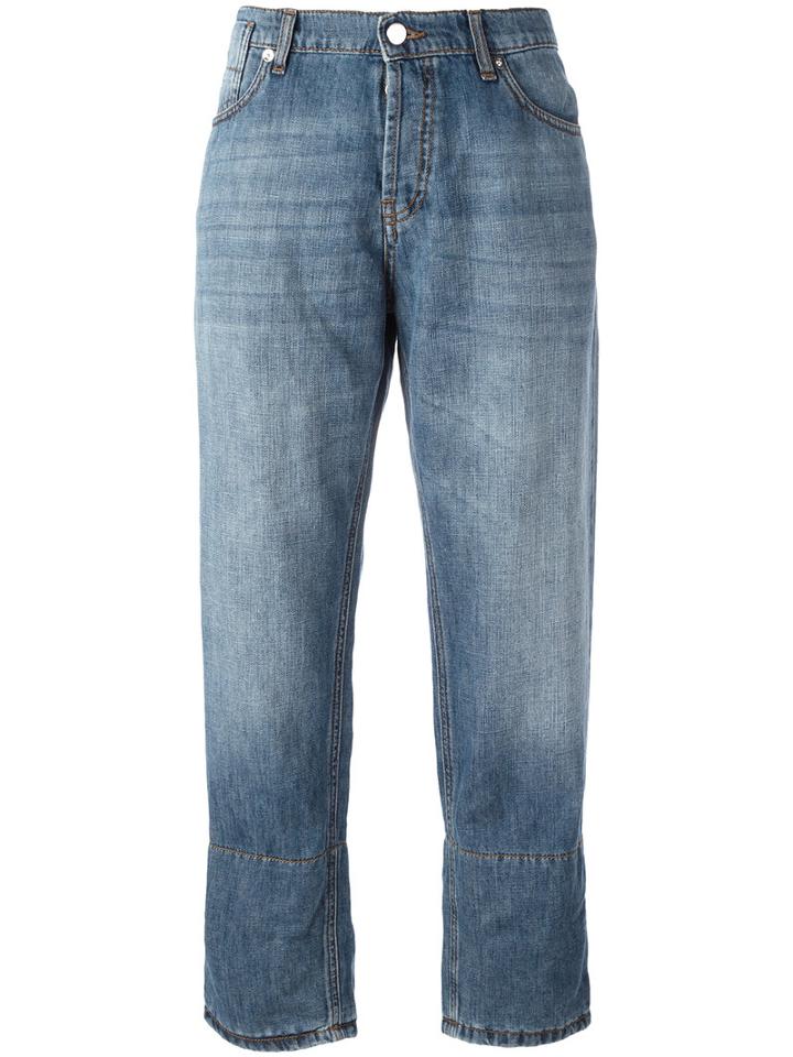 Marni Contrast Cuff Cropped Jeans, Women's, Size: 29, Blue, Cotton/linen/flax