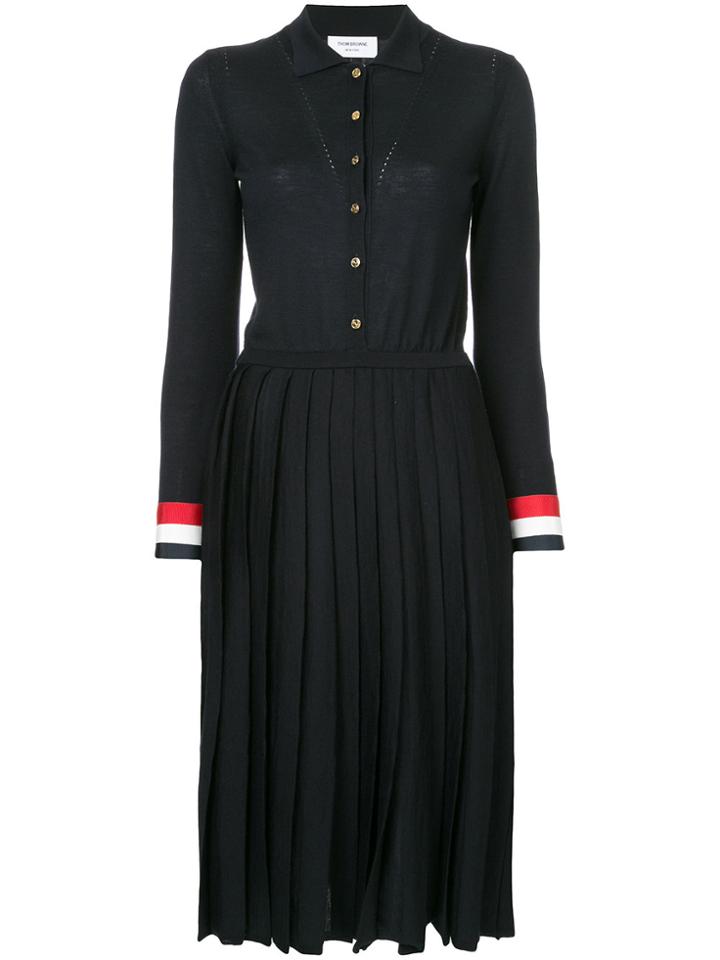 Thom Browne Long Sleeve Pleated Bottom Polo Dreshort Sleeve With Red,