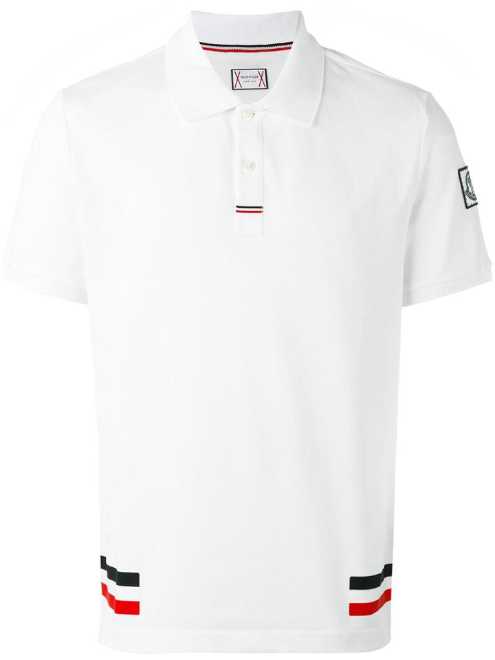 Moncler Gamme Bleu Striped Detail Polo Shirt, Men's, Size: Medium, White, Cotton