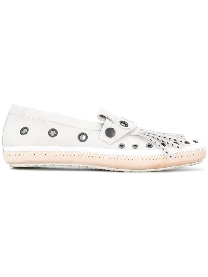 Bottega Veneta Eyelet Fringed Loafers - Grey